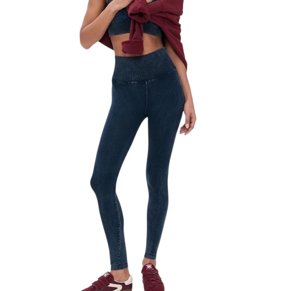 Free People Womens Good Karma 7/8 Length Leggings In Blue Acid Wash, Xs/s